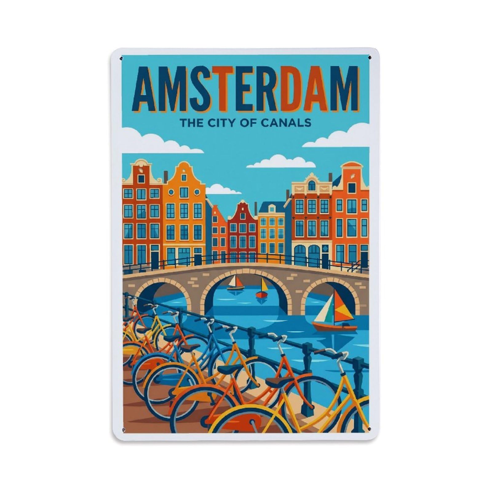 Este 8X12inch Style Vintage Travel Amsterdam Netherlands Historic Metal Tin Sign
