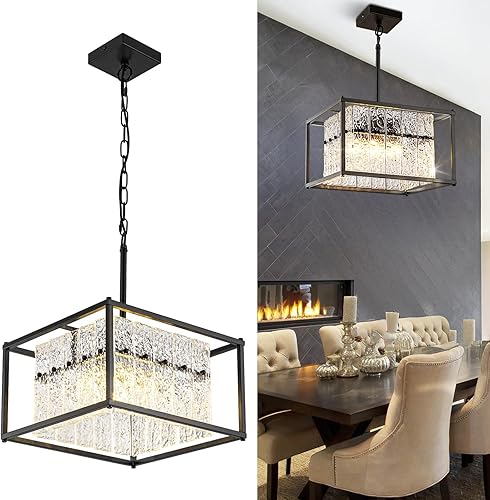 Miniatura 9 de Modernas luces colgantes negras para isla de cocina, iluminación de isla de cocina de cristal con vidrio de ondas de agua, lámparas colgantes de 7