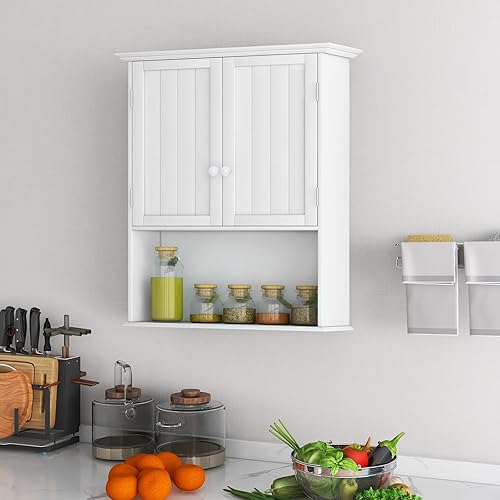 Miniatura 9 de Giantex Gabinetes de medicina, armario de baño montado en la pared con estante ajustable, 2 puertas, gabinete de almacenamiento de baño sobre el