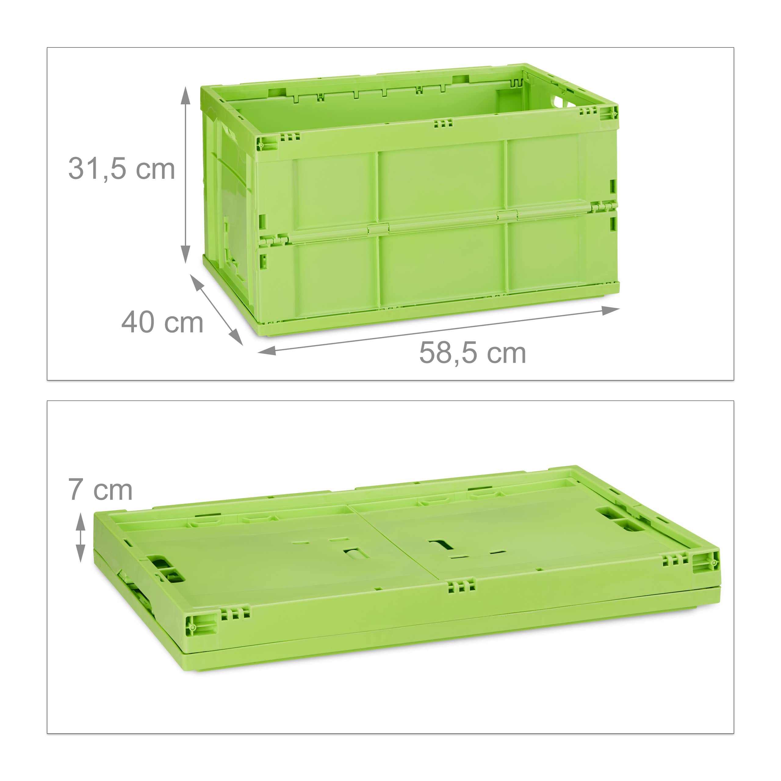 1x vouwkrat, stabiel, 60 l, stapelbaar, kunststof, HxBxD 31,5 x 58,5 x 40 cm, speelgoedkist, groen