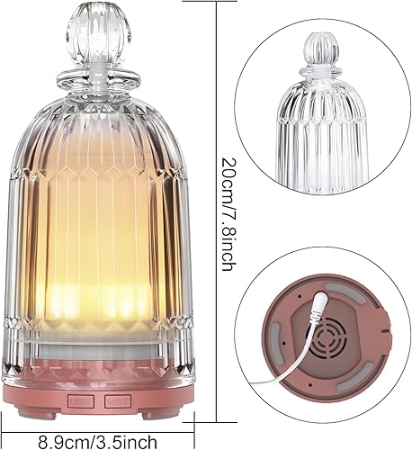 Miniatura 7 de Difusor de aceite esencial de vidrio, pequeño humidificador de niebla fría cubierta de vidrio y depósito de plástico con 7 luces LED de color,