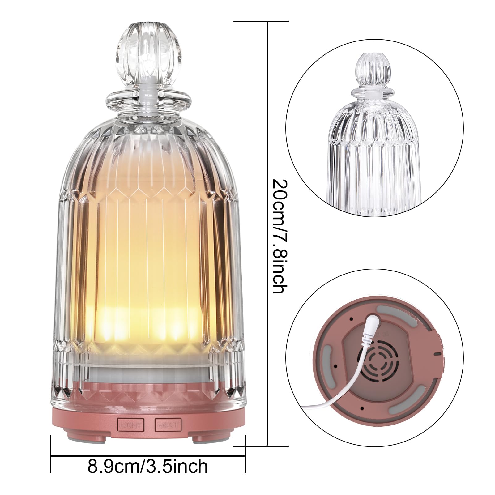 Diffusore di oli essenziali, diffusore ad ultrasuoni per aromaterapia, umidificatore a nebbia fredda, con luci LED a 7 colori, spegnimento automatico, per casa, ufficio, spa, 120 ml