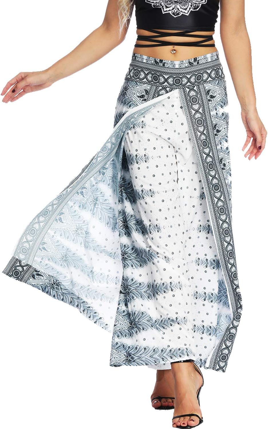 TIANNBU Women's Trouser Floral Loose Fit Yoga Pants Bohemian Lounge Trouser for Pilates