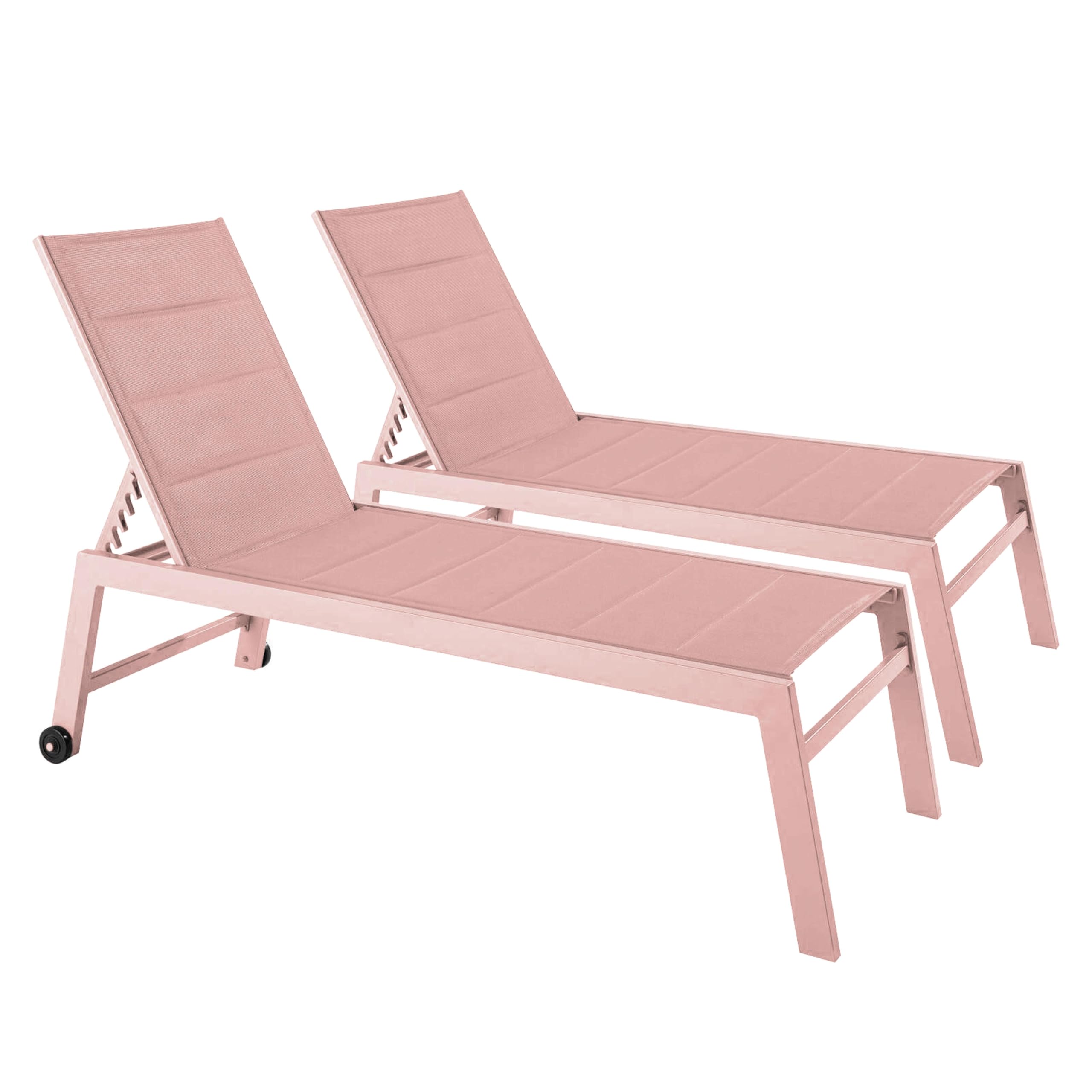 Oviala Set of 2 aluminium and textile sunbaths, powder pink - pink