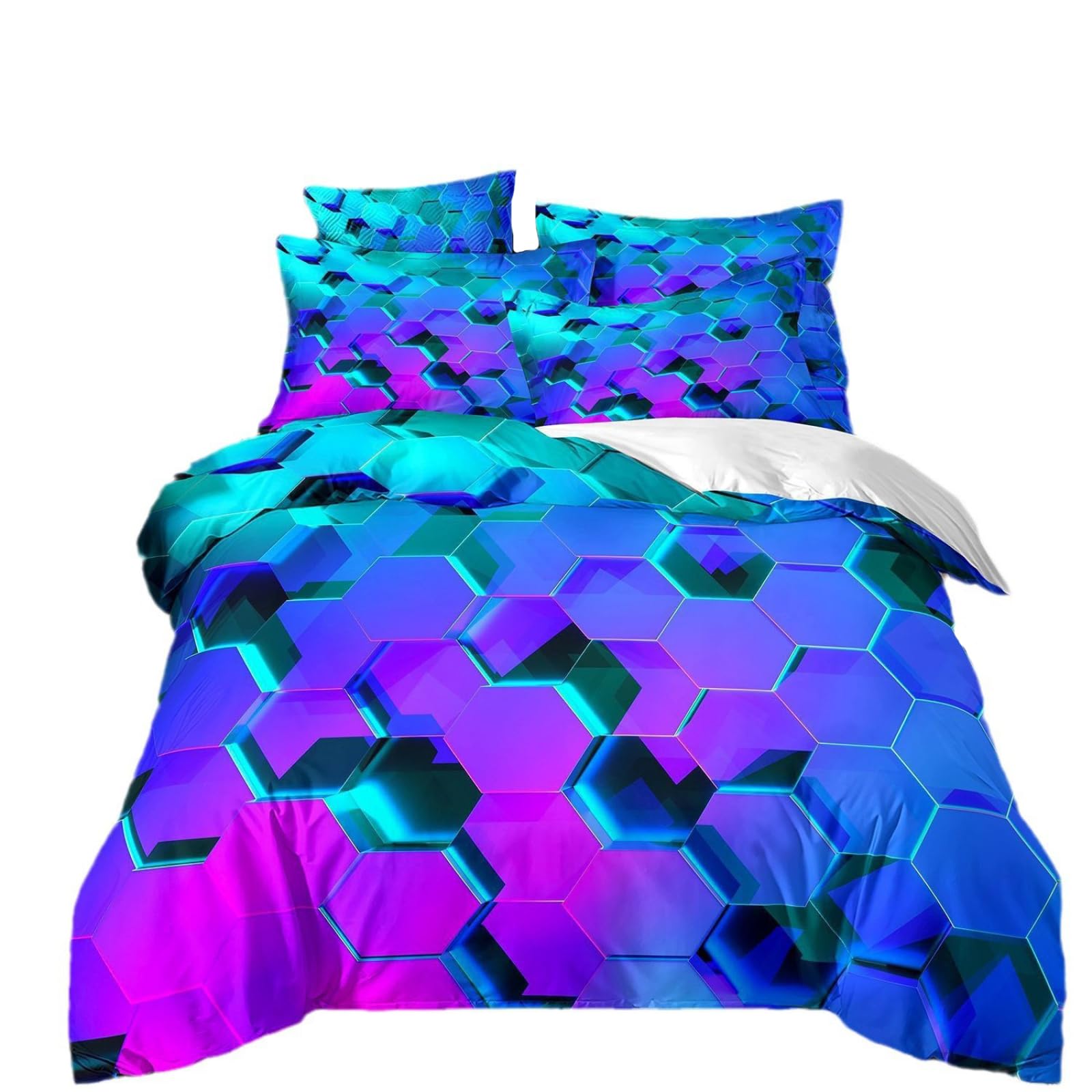 Dwetcxo King Size Duvet Cover Sets Blue Purple Kingsize Duvet Cover Sets Microfiber Breathable King Size Bedding Soft Bedding with Zipper Closure+2 Pillowcases 50x75cm 220x240cm