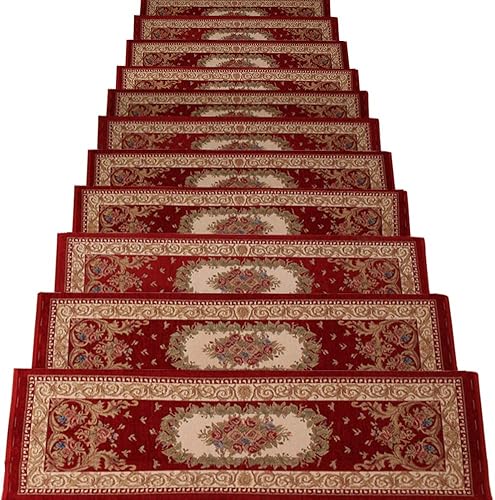 TINTON LIFE Juego de 13 alfombras antideslizantes y lavables para escaleras con respaldo de goma antideslizante para interiores de madera