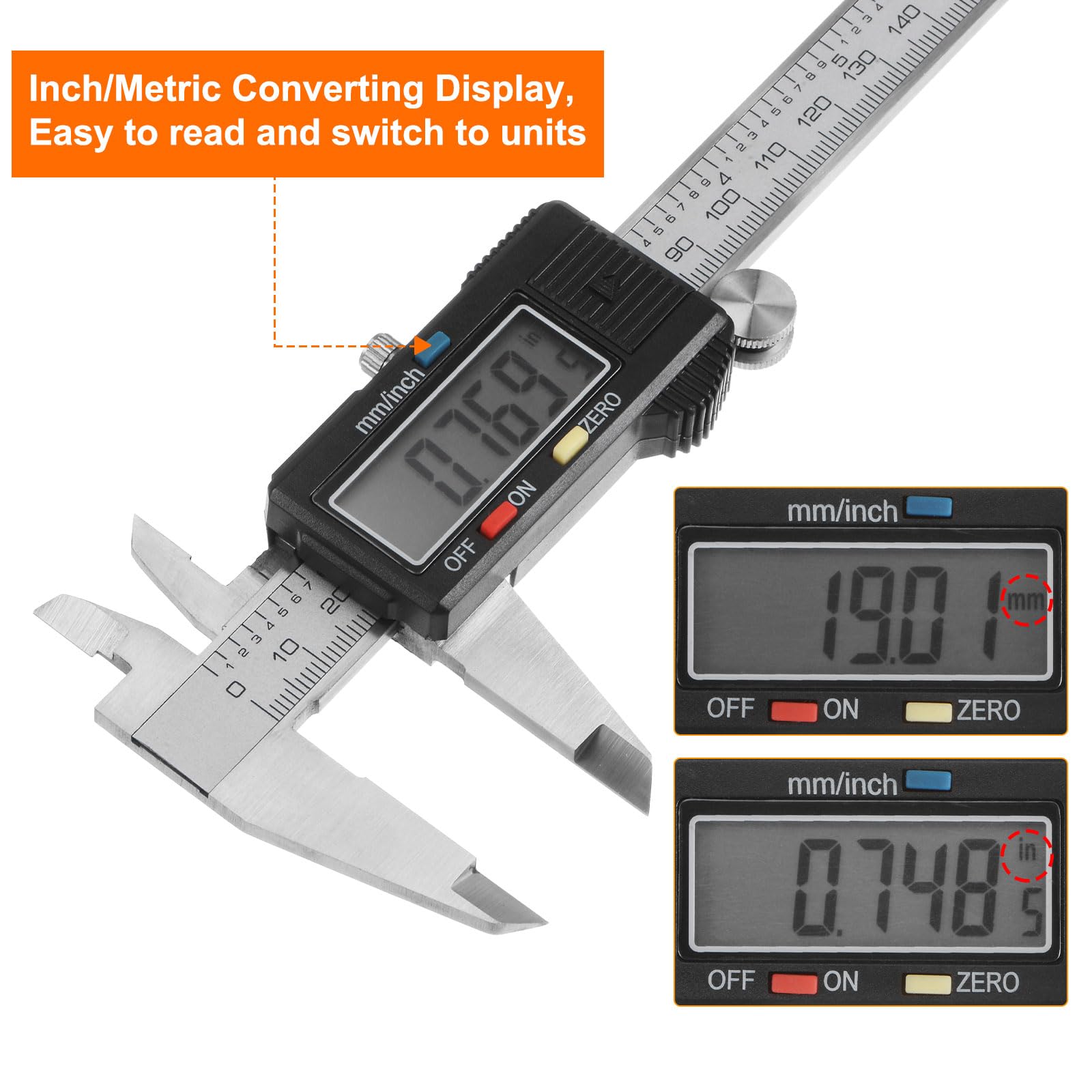 QUARKZMAN Calibro Digitale 200mm/0-8" Ampio Schermo LCD Corpo Acciaio Inossidabile Strumento Misurazione Calibro Calibri Misurazione per Fai da Te/Casa