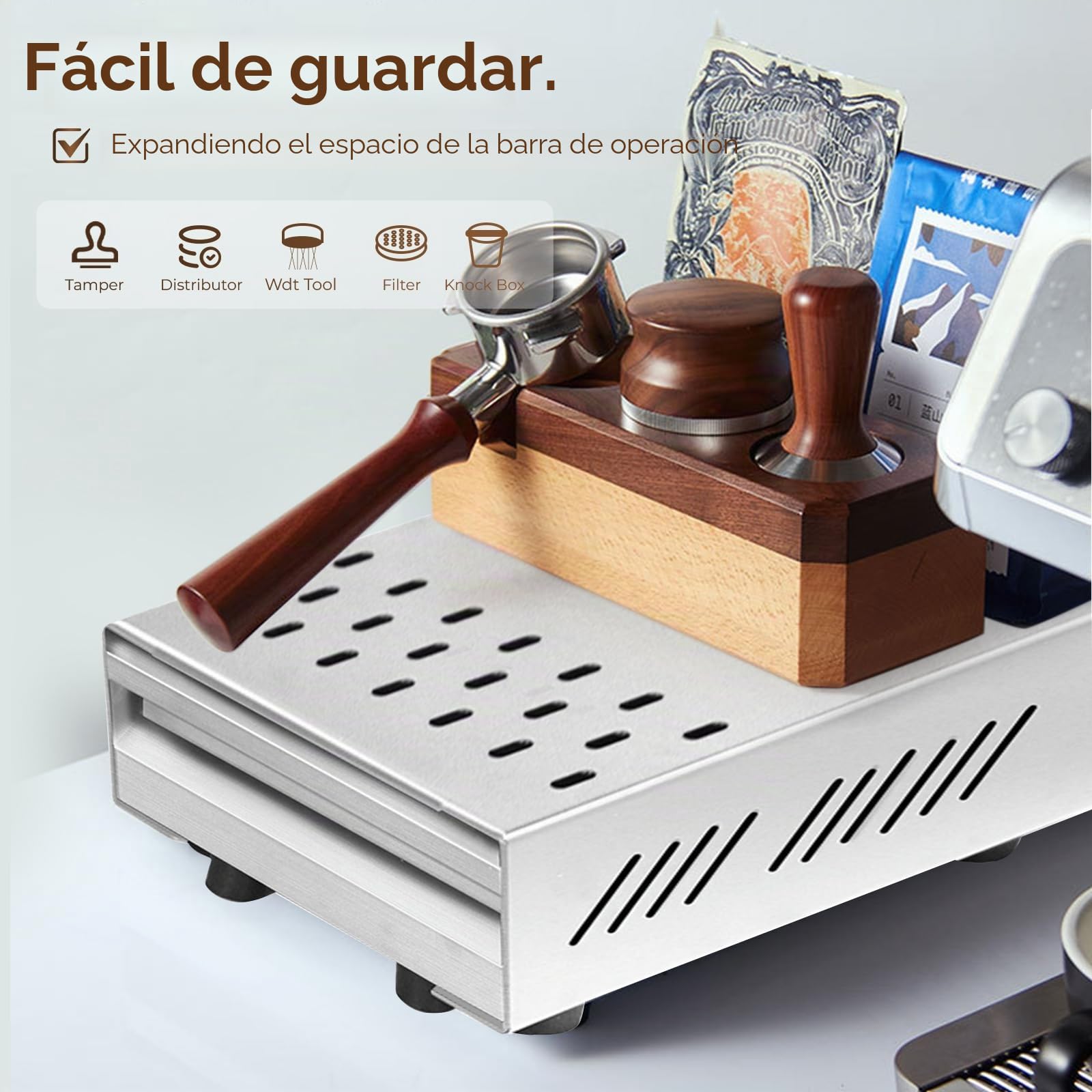 Cafe Knock Box Cajon Posos Cafe de Acero Inoxidable Contenedor de Caja de Café con Palo de Golpe Accesorios Cafetera