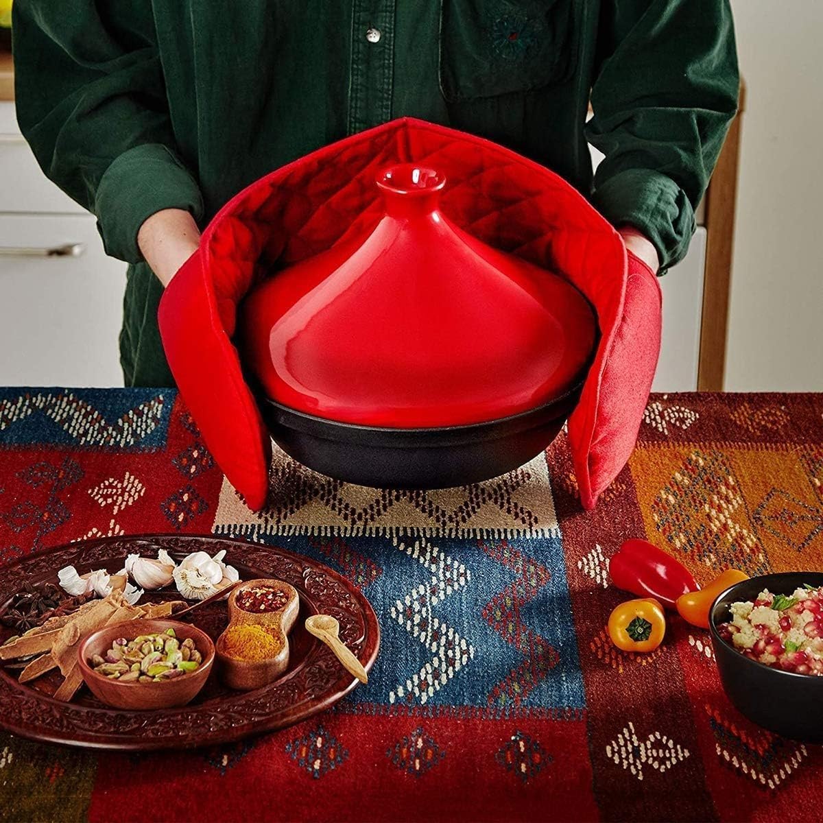 HYDIK Tagine Pot,Round Ceramic Casserole Clay Pot with Lid,Multifunction Cookware for Stew Soup,Heat-Resistant Hot Pot Earthen Pot