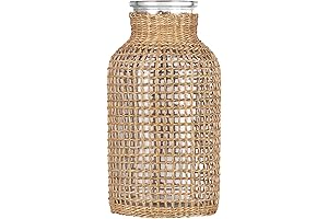 WHJY Boho Glass Vase, Rattan Vase, Rattan Decor