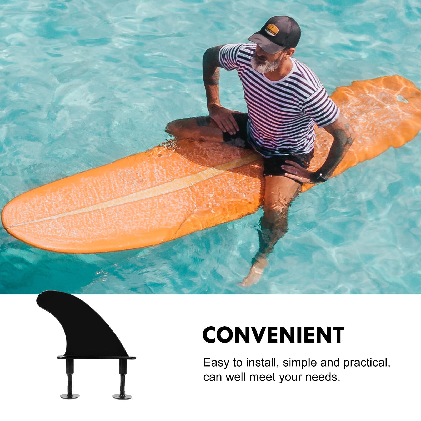 Aleta de Tabla de Paddle Surf y Surf de TPU Negra, Mejora el Equilibrio y Ofrece Agarre Cómodo para Kayak y Deportes Acuáticos