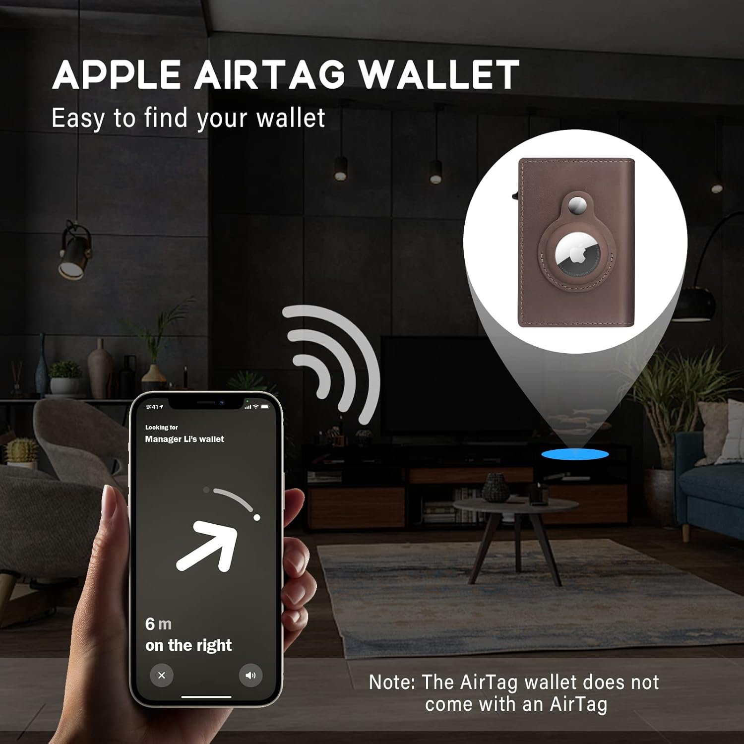 GAOCHALE AirTag Wallet Genuine Leather Air Tag Wallet RFID Technology Credit Card Holder with Minimalist Wallet for Men for Apple AirTag (No Airtag Included)(Coffee) - Image 5