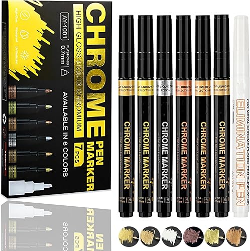 Miniatura 6 de Marcador metálico de plata brillante, 1 marcador de cromo plateado líquido de 0.04 a 0.118 pulgadas, rotulador de pintura a base de aceite para