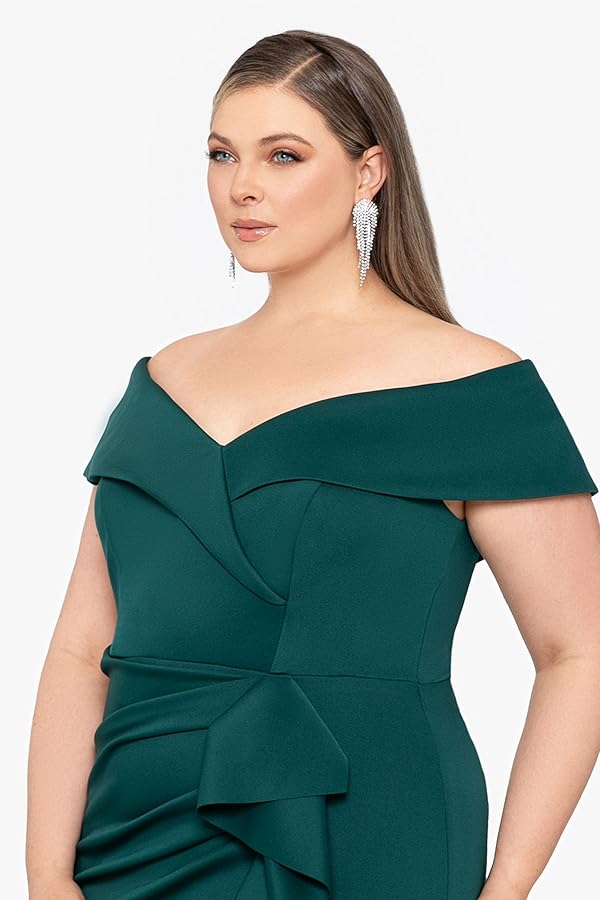 Xscape Women's Plus Size Long Off Shoulder Sweetheart Neck Ruffle Dress, Hunter Green, 22W by Xscape - Image 2