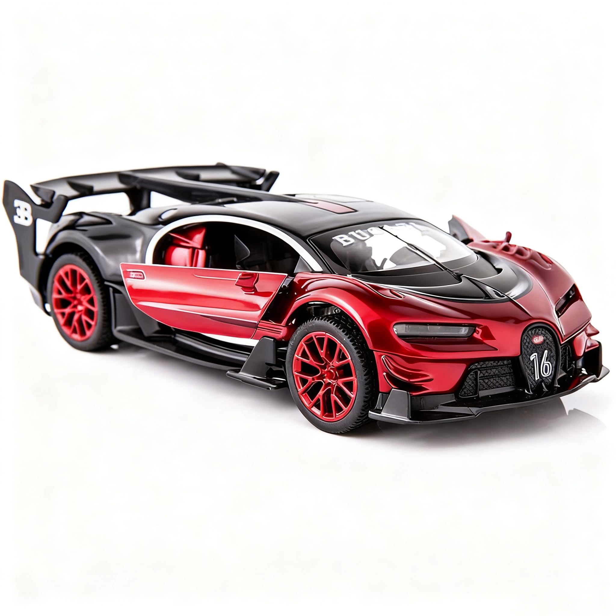 BDTCTK Bugatti Vision GT Supercar 1/32 Zinc Alloy Die Casting Pull Back Car Model Toy Sound and Light for Boy Girl Gift (red)