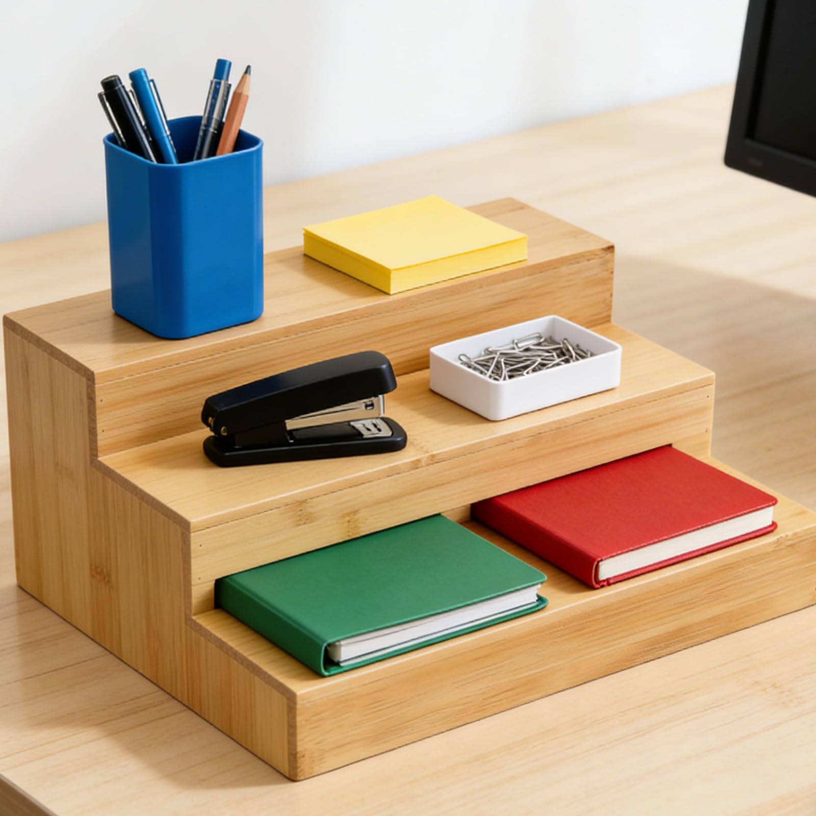 Lot de 2 étagères à épices en bambou à 3 niveaux - Pour armoire et plan de travail - Pour salle de bain, cuisine, bureau