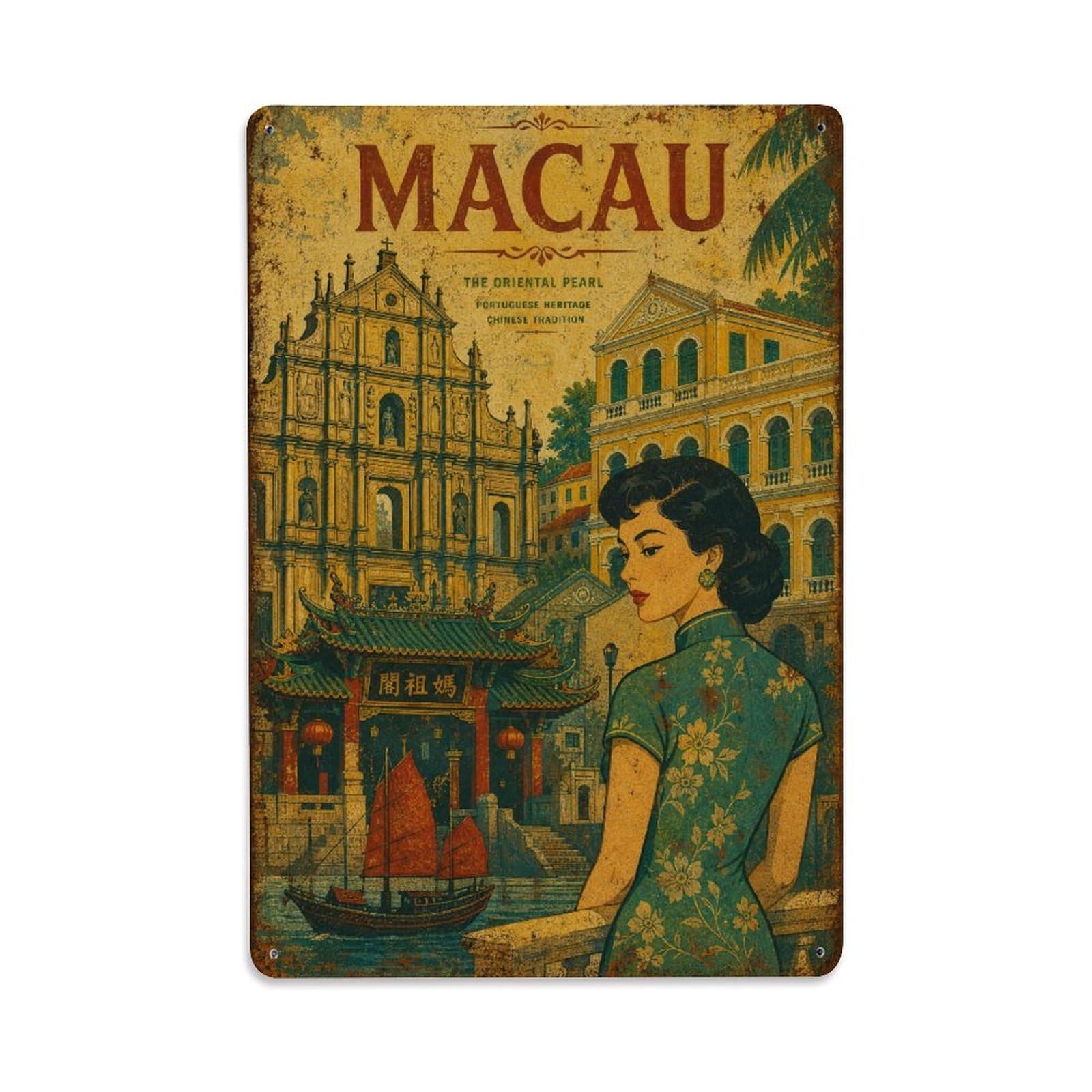 Gead 8X12inch Style Retro Travel Macau City Metal Tin Sign