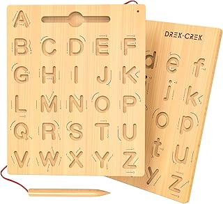 Wooden Letters Practicing Board, Wooden Alphabet Tracing Board Double-Sided Toddlers and Preschool Learning Toys Learning to Write ABC for Kids Ages 3-5