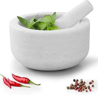 Mortar and Pestle Set, 18 cm, Snow White Marble