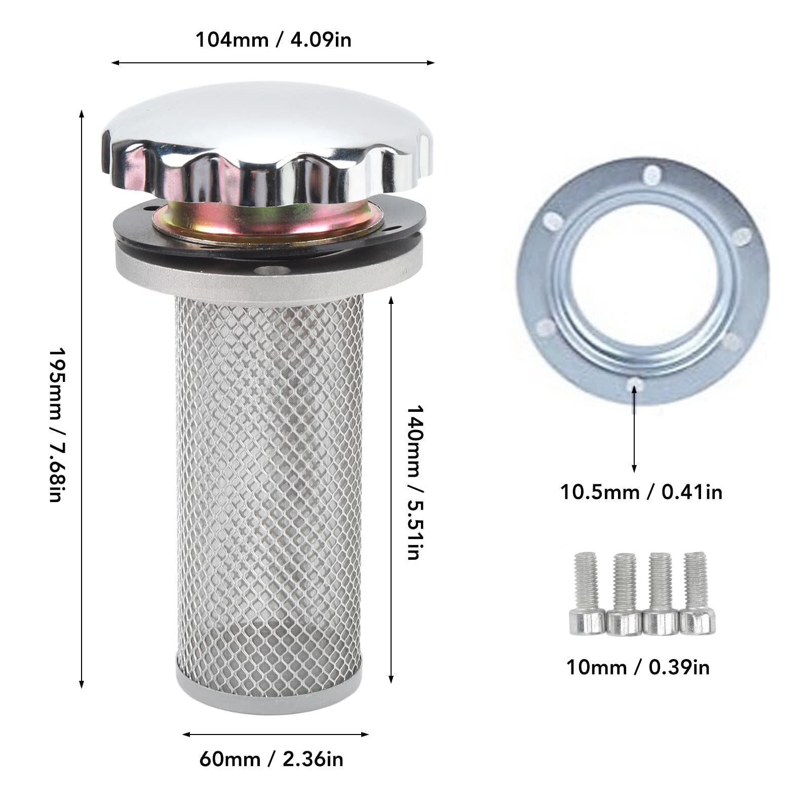 Reniflard hydraulique en acier inoxydable pour réservoirs de fioul avec tamis fin – Filtre à air amovible avec 4 vis pour industries métallurgiques, pétrolières et chimiques –