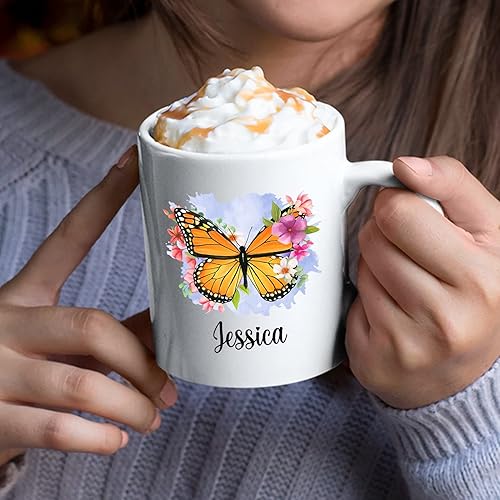 Miniatura 3 de Customized Butterfly Ceramic Mug Present for Friends - Personalized Butterfly Tea Cup with Name - Custom Floral Butterfly Mug for Butterfly Lover -