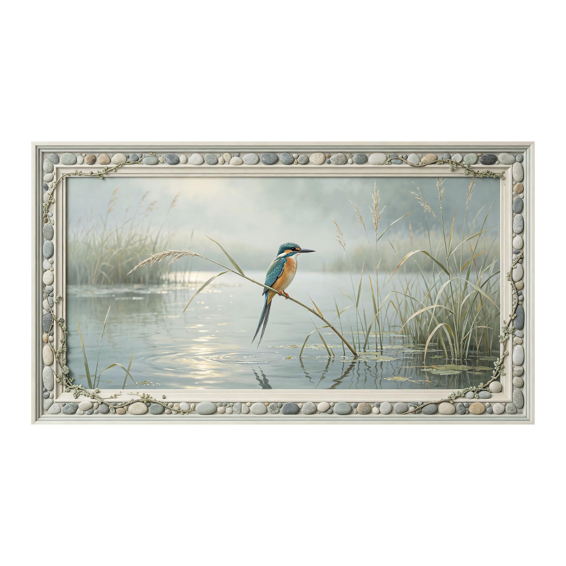 Murasolite 3D 3D Framed Wall Art 50cm×90cm Lake Bird Landscape Realistic Oil Painting SelfAdhesive Fabric Mural Wall Decor, Peel and Stick No Damage to Wall for Bedroom Living Room