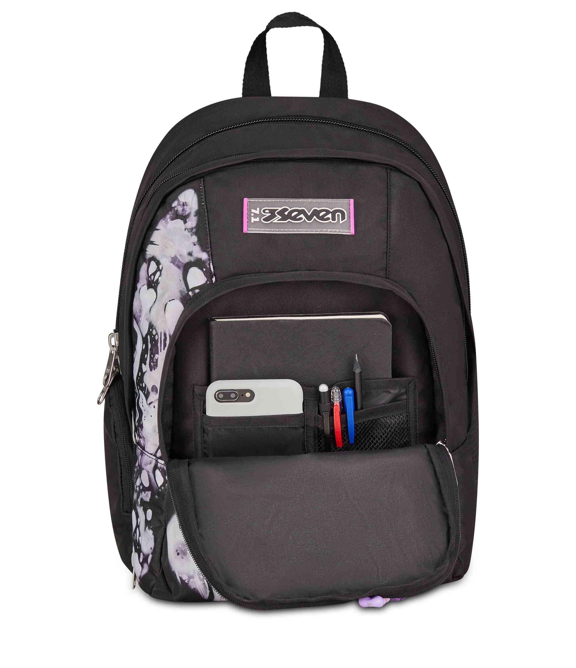 Seven Zaino Scuola Dual Detach PLUMPY LINE GIRL, Nero, 32 L, Doppio Scomparto, Multifunzione, Zaino Staccabile, Tasca con organizer, Scomparto porta pc, Scuola media e superiore, Bambina, Ragazza