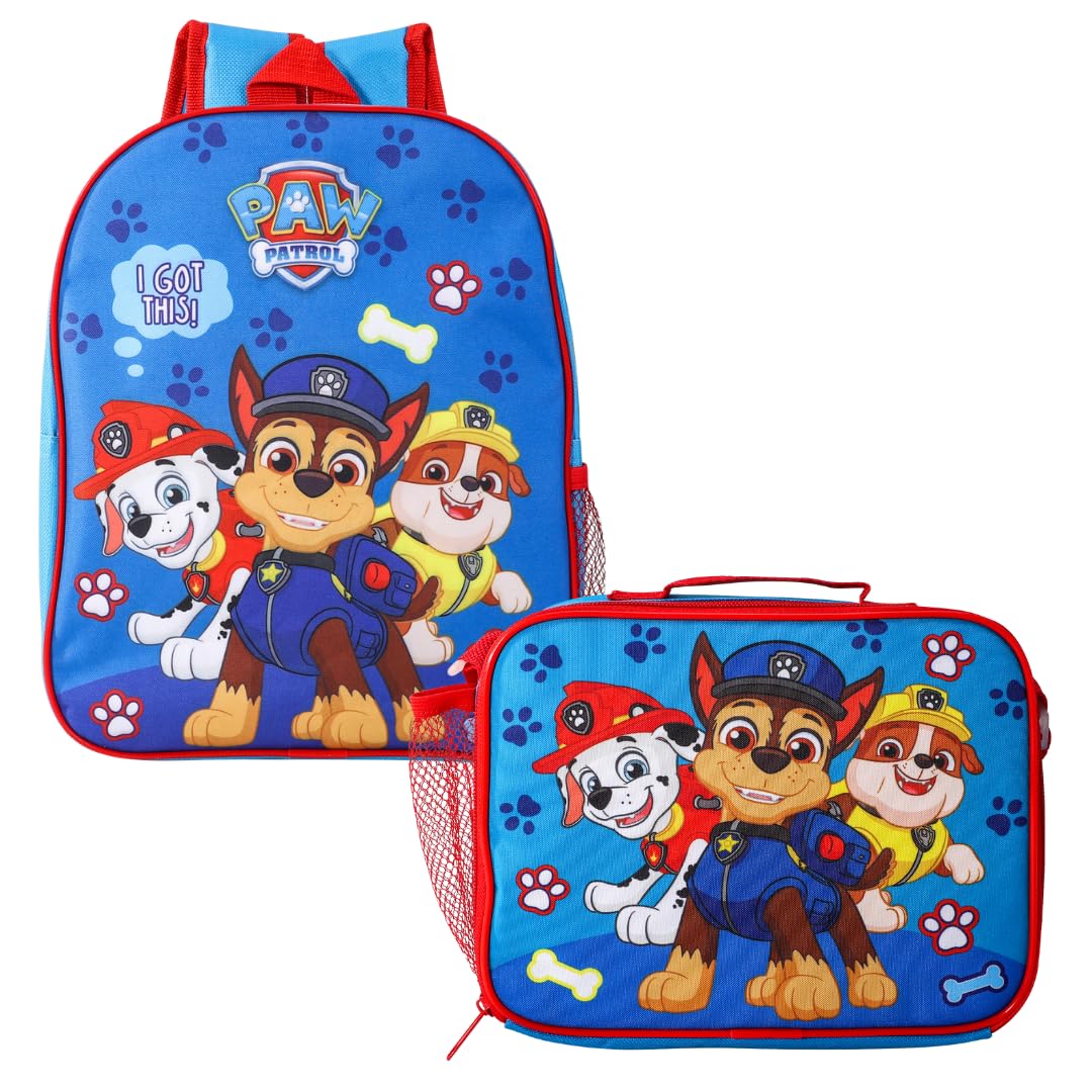Paw Patrol Men's Blue Backpack | Toddler Backpack | Chase And Marshall Nursery Backpacks | Preschool Backpacks | One Size (Backpack & Lunch Bag)