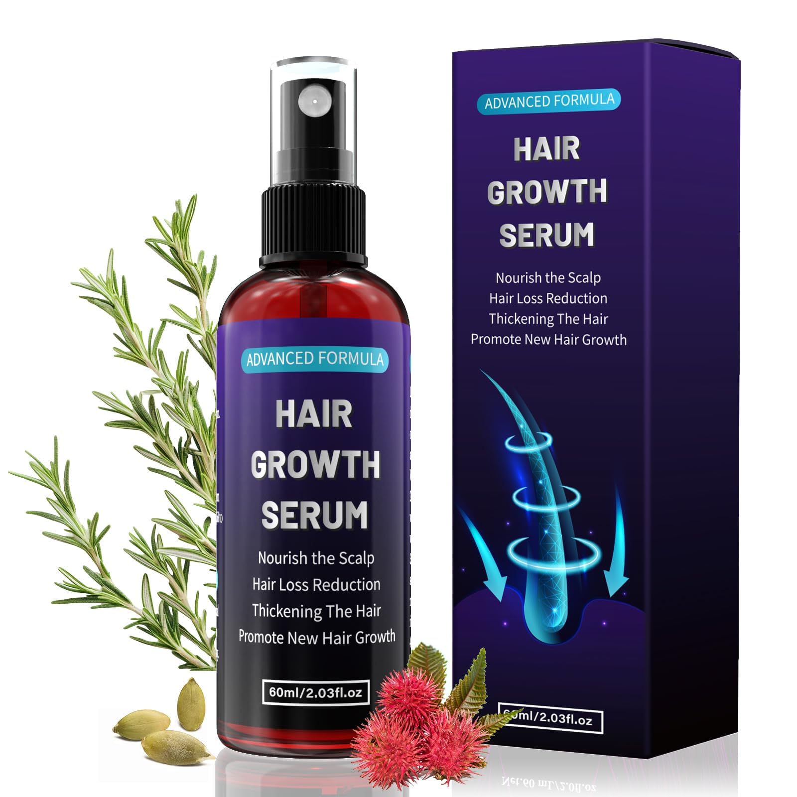 Serum Pousse Cheveux, Biotine, Romarin & Batana Oil Spray for Hair Growth, Anti Effluvium Chute de Cheveux Femme et Homme, Favorise la Croissance Capillaire, Non Gras, Pousse Barbe, 60ml