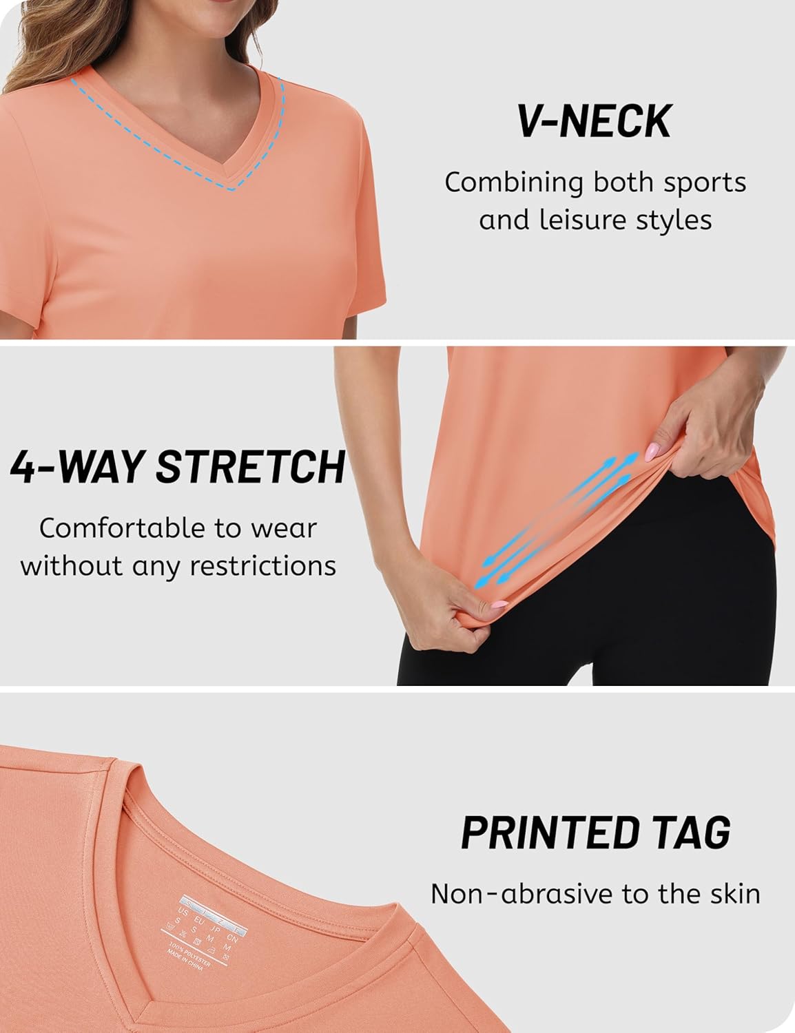 TACVASEN Women's V-Neck T Shirts Short Sleeve UPF 50+ Sun Protection Performance Quick Dry Athletic Workout Tee Tops - Image 5