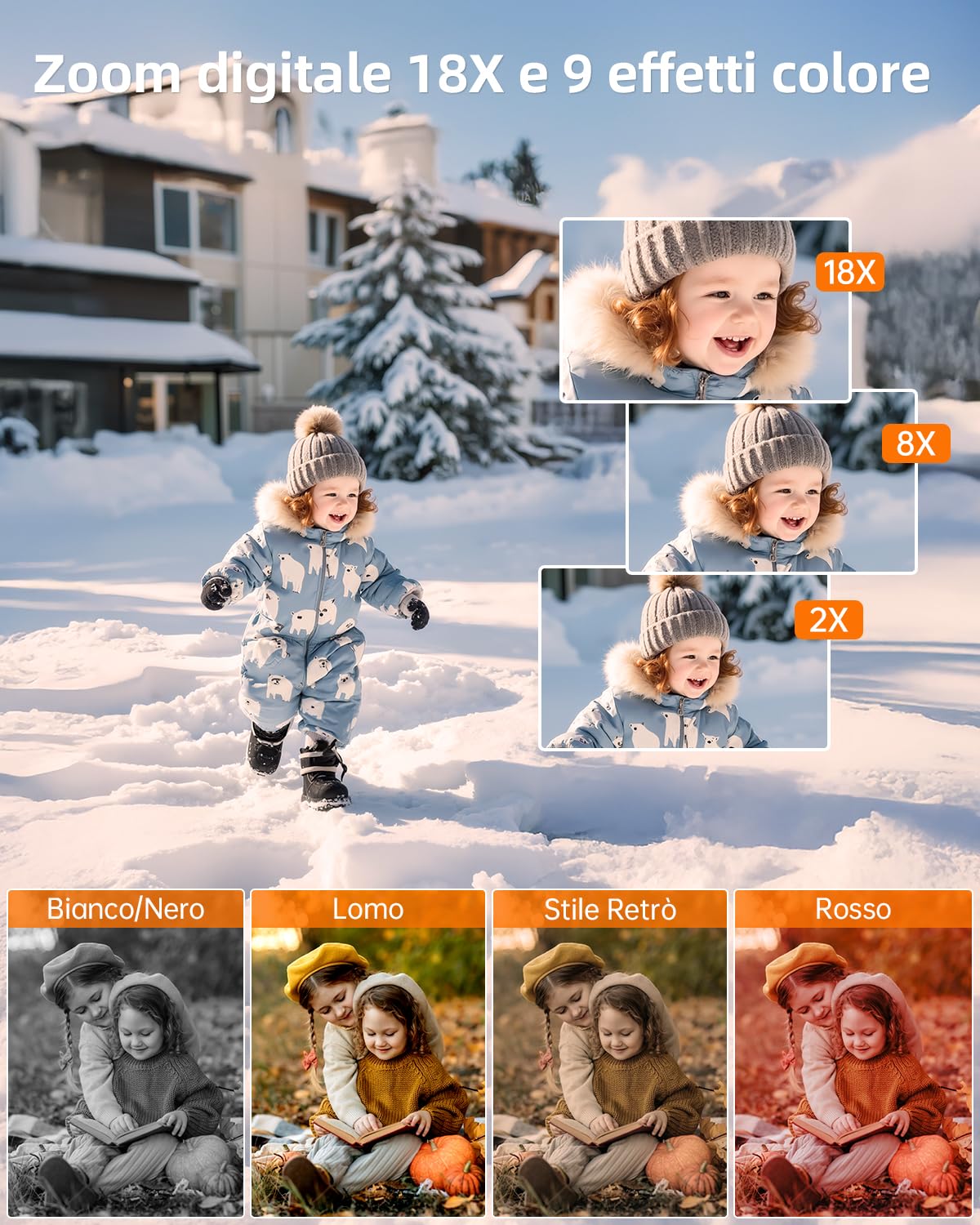 Rollei Fotocamera Digitale 4K 64MP Compactline 64 Dual Screen con Zoom 18X | Macchina Fotografica Digitale Compatta con Doppio Schermo Digital Camera Portatile per Bambini Studenti Nero
