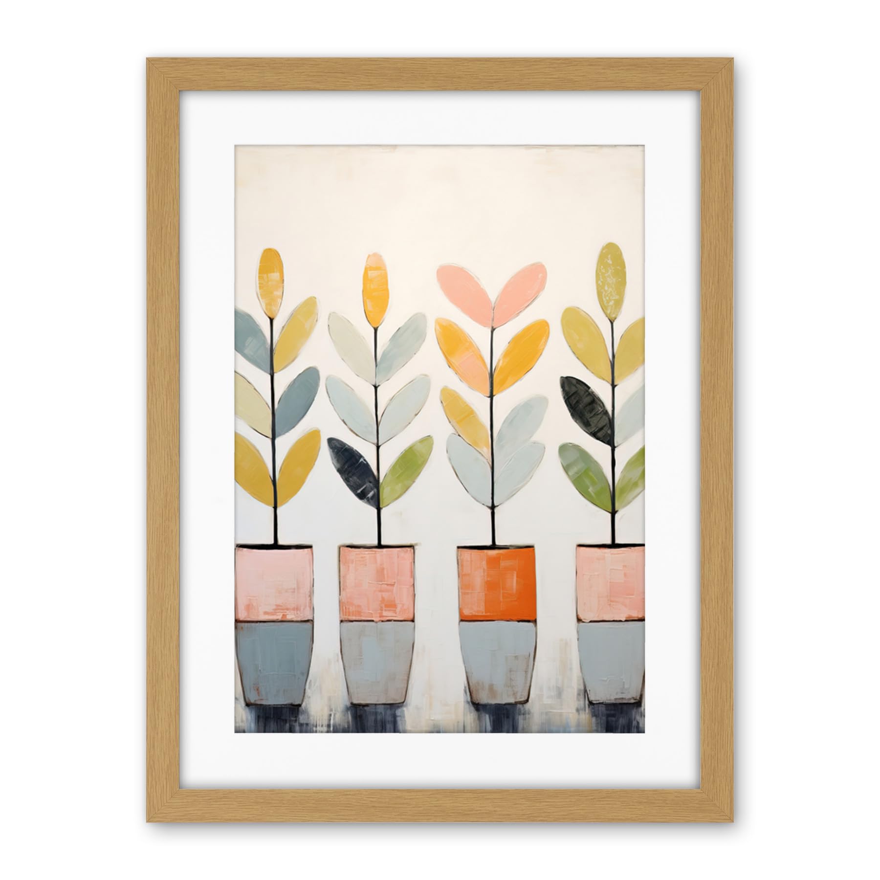 Artery8 Plant Pots Simple Pastel Colour Oil Painting Bright Pink Green Blue Boho Artwork Framed Wall Art Print 18X24 Inch