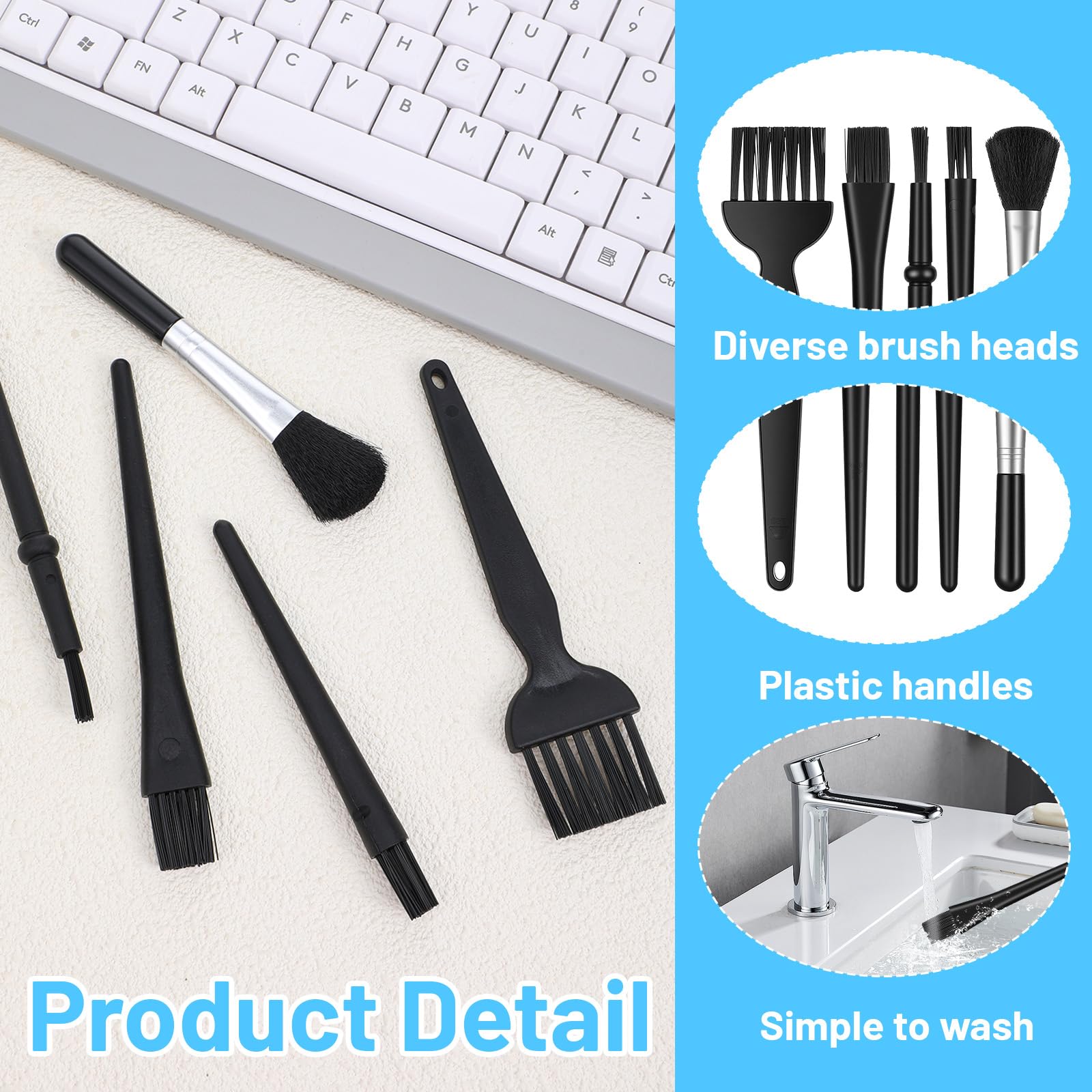 Lot de 5 brosses ESD antistatiques - Kit de nettoyage pour PC - En nylon - Petit clavier - Pour clavier, carte de circuit imprimé, cartes mères - Brosse de nettoyage pour ordinateur portable