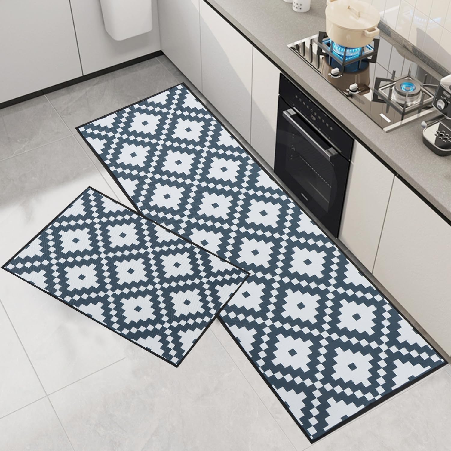 Taoyoule Alfombras de Cocina para Piso 2 Piezas Antideslizantes Juego de Alfombras de Cocina Lavables Antifatiga Alfombra Cómoda para el Suelo 43x75cm+43x120cm