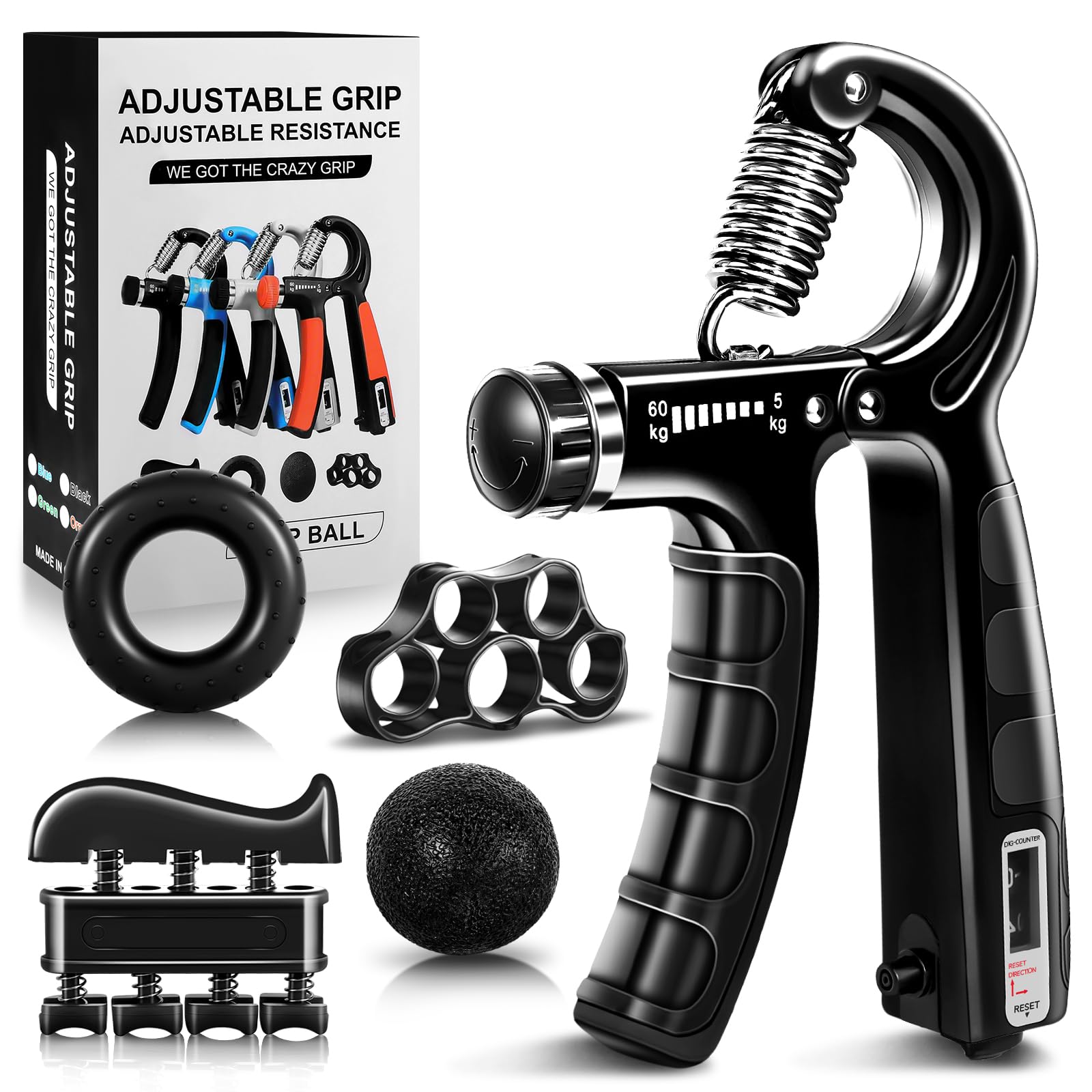 Flintronic 5 Pcs Hand Grip Strengthener Kit, Adjustable Forearm Strengthener (5-60 kg), Adjustable Resistance Hand Exerciser, Hand Gripper for Building Strong Wrists, Fingers, Forearms & Hands