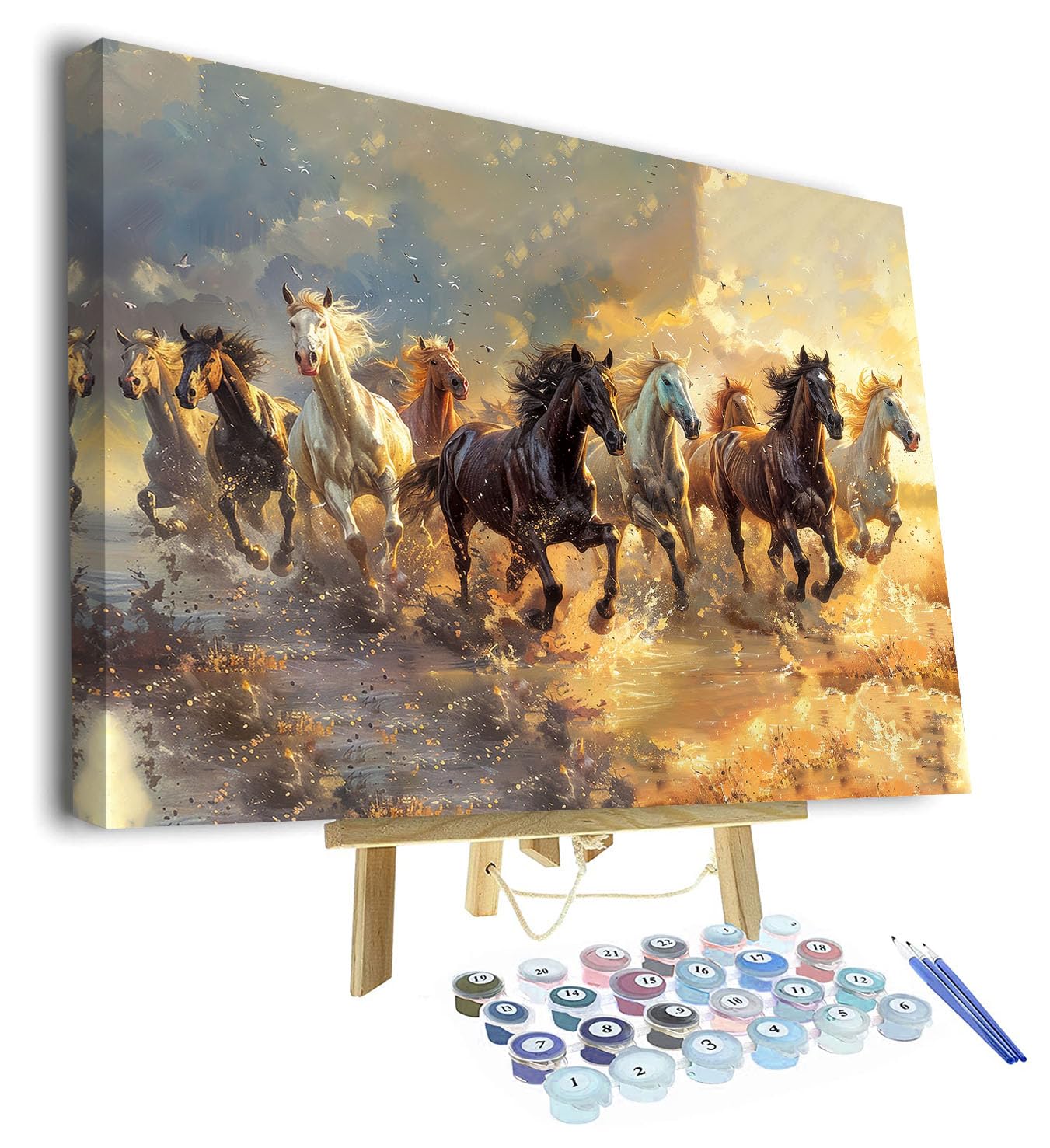 TISHIRON Paint by Numbers Kit for Adults, Adult Paint by Number Kits, Painting by Numbers for Beginners - Wild Horse Herd Galloping in Nature Landscape, DIY Canvas Art(16x20 Inch, Framed)