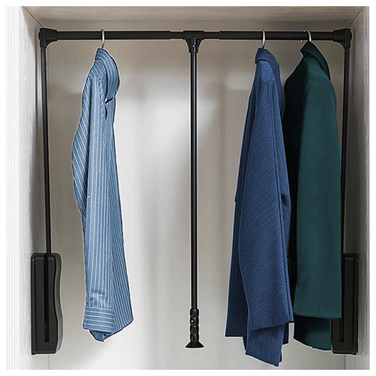HTTGDGDH Adjustable Pull Down Closet Rod For Wardrobe, Side Mounted Clothing Storage Rack, Fits 21.65-49.21 Inch Cabinets, Black, 930-1250Mm, Space-Saving Solution,Black-550-700mm
