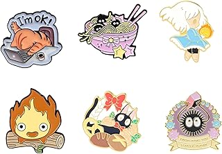 MemeChic 6Pcs Kawaii Enamel Pin Set, Cute Soot Sprite Calcifer Cat Anime Lapel Pins, Cartoon Funny Pin Bulk Set Brooch Button Aesthetic Badges for Backpacks, Jackets, Gifts for Kids Girls Boys Festival Present