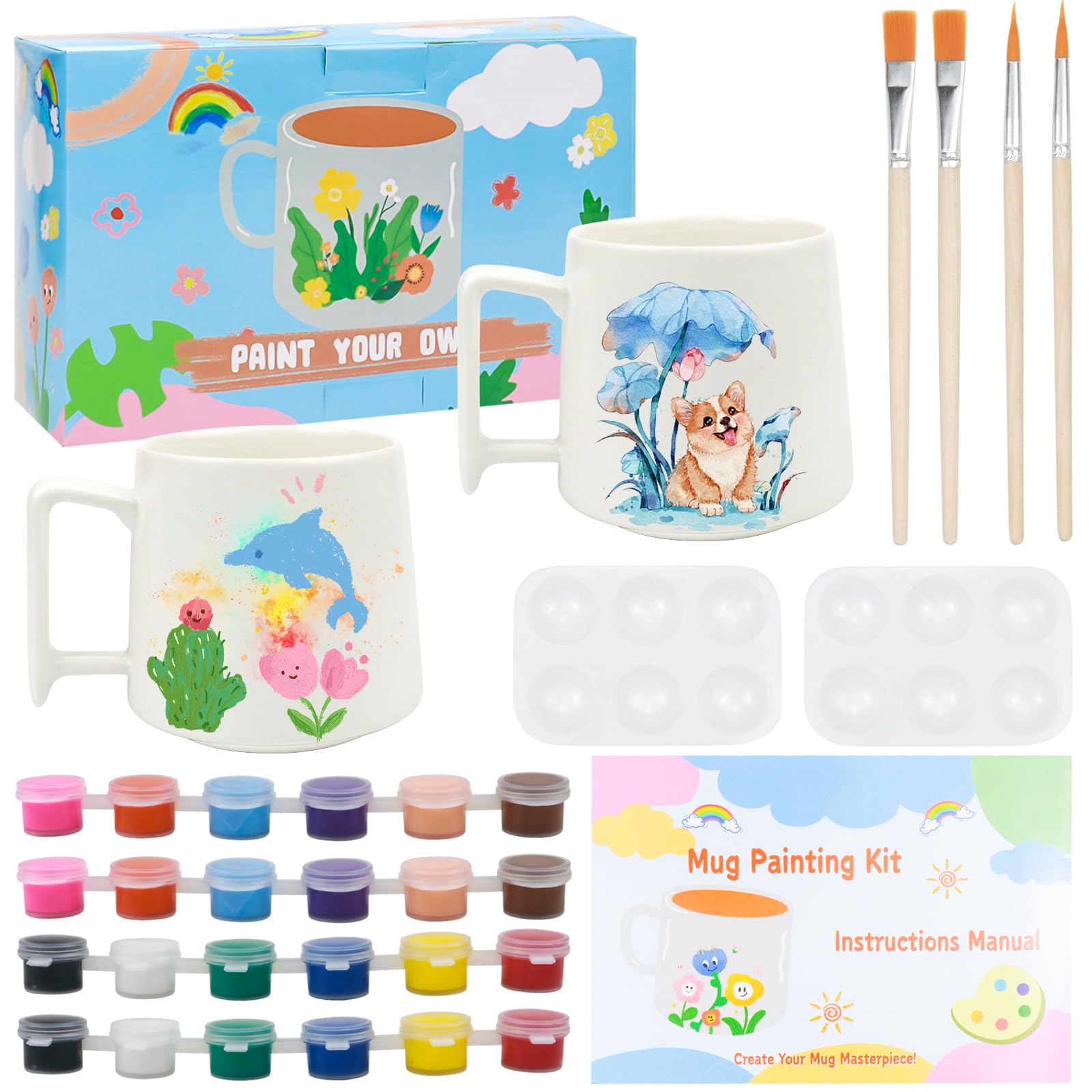 Kit Mug à Peindre avec tasses en céramique et pinceaux de loisir