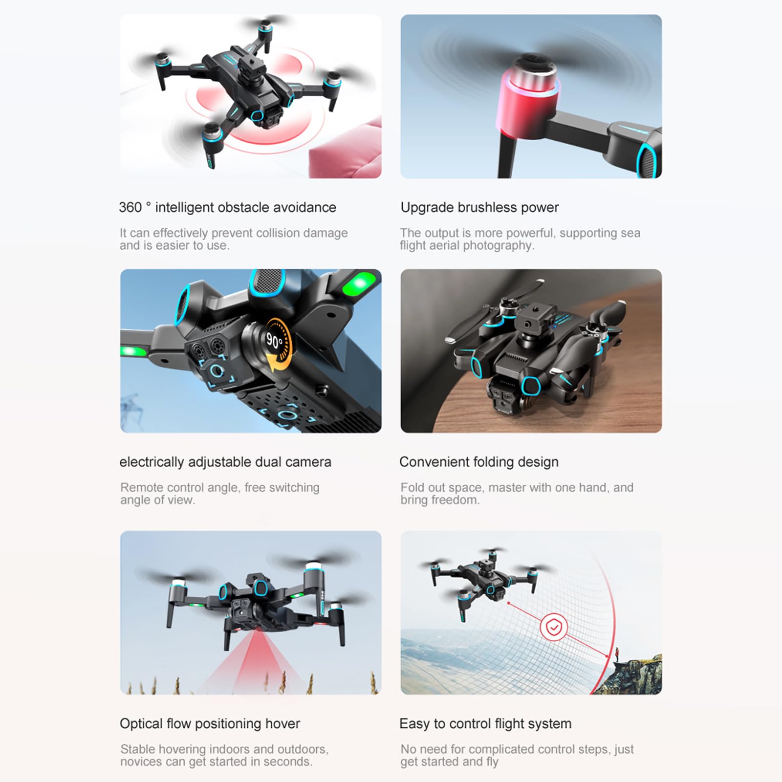 Drone con fotocamera per bambini e adulti, quadricottero pieghevole con controllo motore senza spazzole con ribaltamenti 3D Localizzazione ottica Fotografia gestuale per (Batteria 6K3)