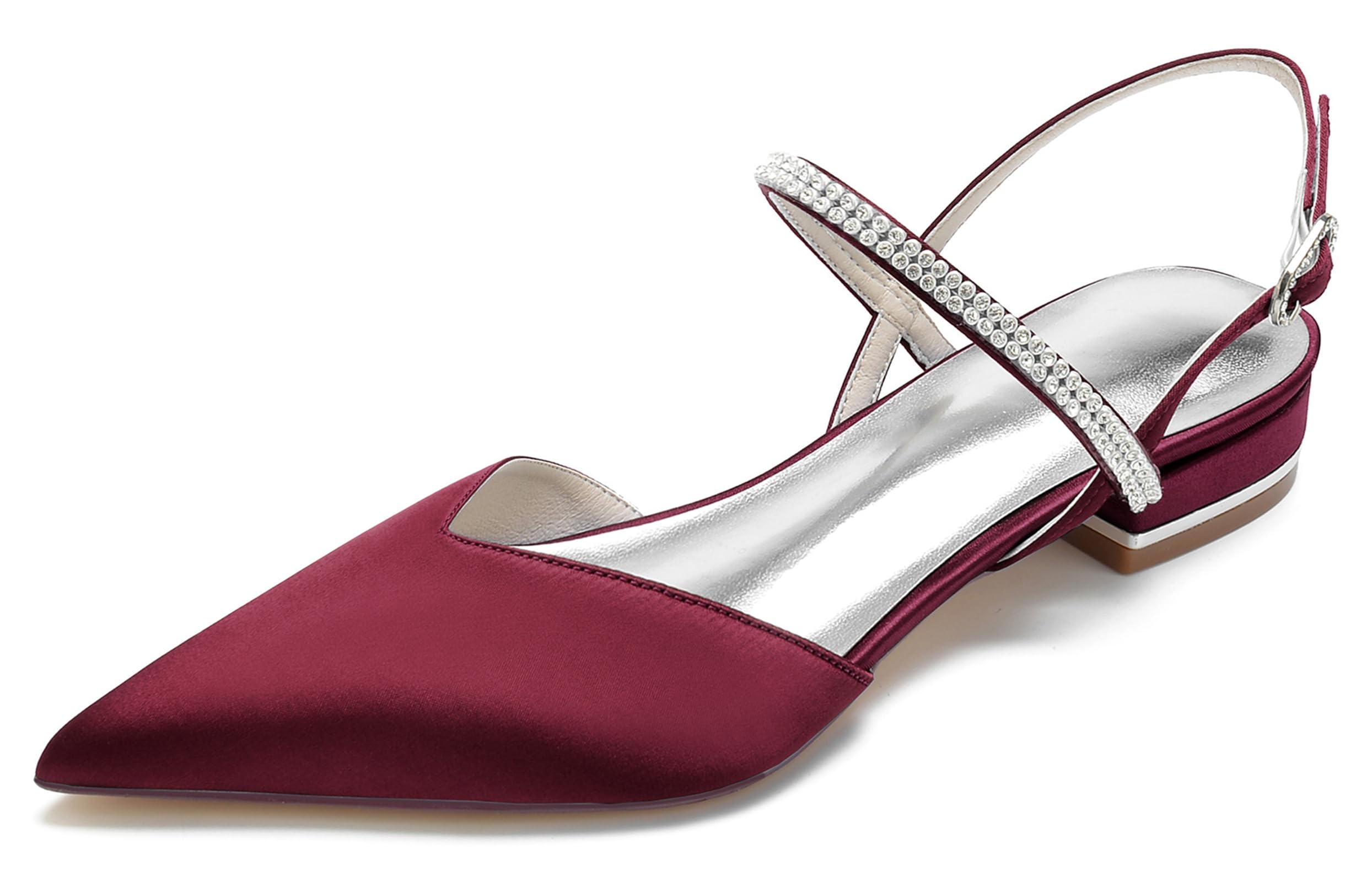 Hanfike Scarpe basse da donna con cinturino sul retro, per matrimonio, strass, punta appuntita, JY208