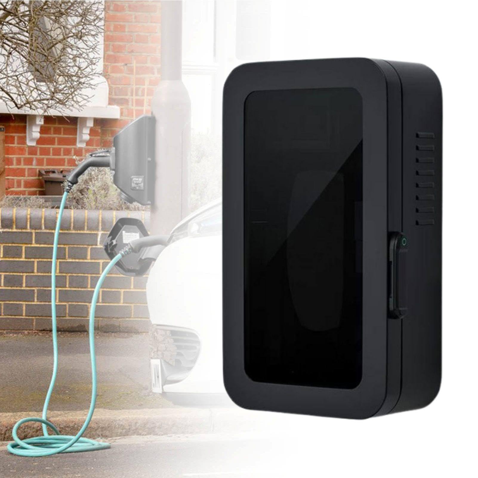 MhWrughts Weatherproof EV Charger Storage Box with Lock, Wall Mounted Tesla Charger Enclosure Featuring Visible Window and Cable Holder for Home Charging Stations Black-PasswordB