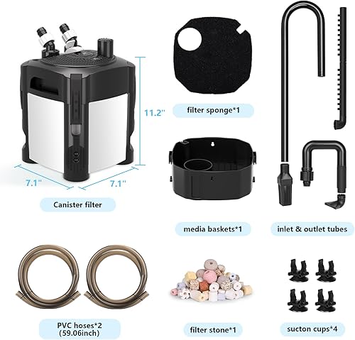 Miniatura 6 de AQQA Filtro de recipiente de 317 GPH, filtros externos ultra silenciosos para acuario, filtro de acuario de filtración de 3 etapas con bolas de