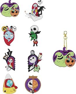 8Pcs Halloween Diamond Art Kits Keychains, DIY 5D Full Drill Special Shape Rhinestone Painting Kit for Beginners Adults, Horror Diamond Dots Art Key Chain Gems Art Craft