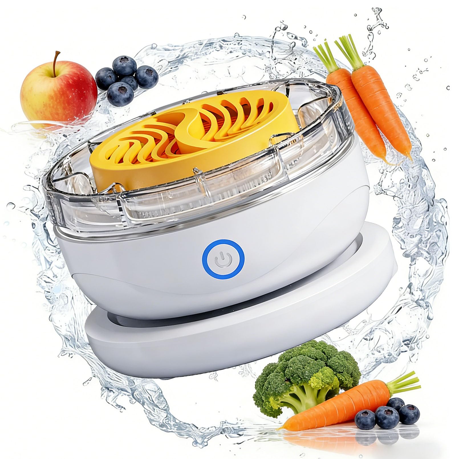 Fruit and Vegetable Washing Machine, Portable Cleaner for Produce, Meat, Grains, Seafood, IPX7 Waterproof, Cordless with USB Charging Base, Compact Kitchen Gadget (#B)