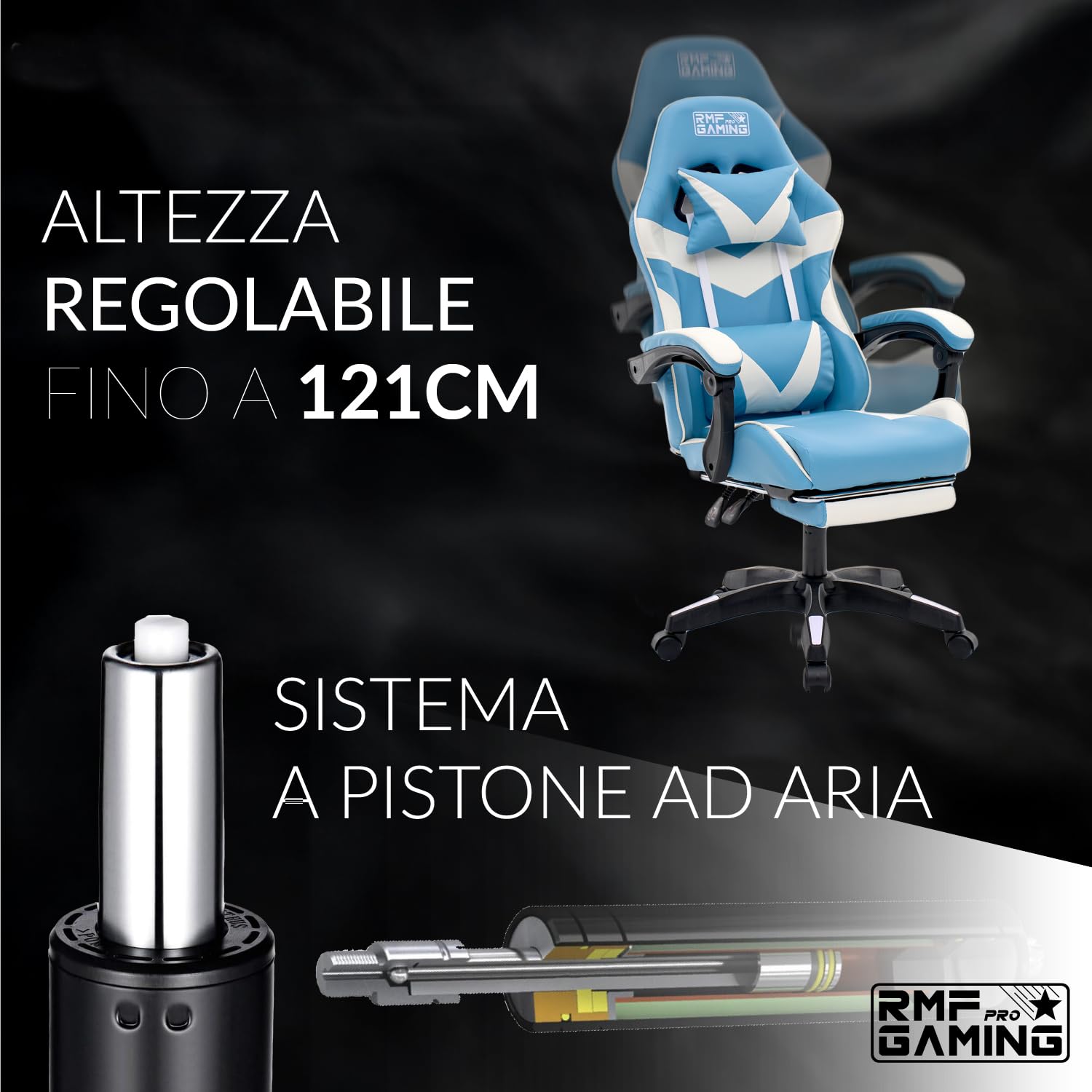 RMF Profesjonalne ergonomiczne krzesło do gier, fotel do gier, wygodne i relaksujące siedzisko z podnóżkiem, krzesło dla gracza z obrotowymi kółkami, regulowana wysokość (jasnoniebieski)