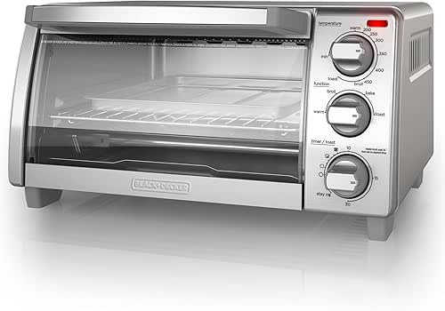 BLACK+DECKER 4-Slice Toaster Oven, TO1745SSG-1A, Even Toast, 4 Cooking Functions