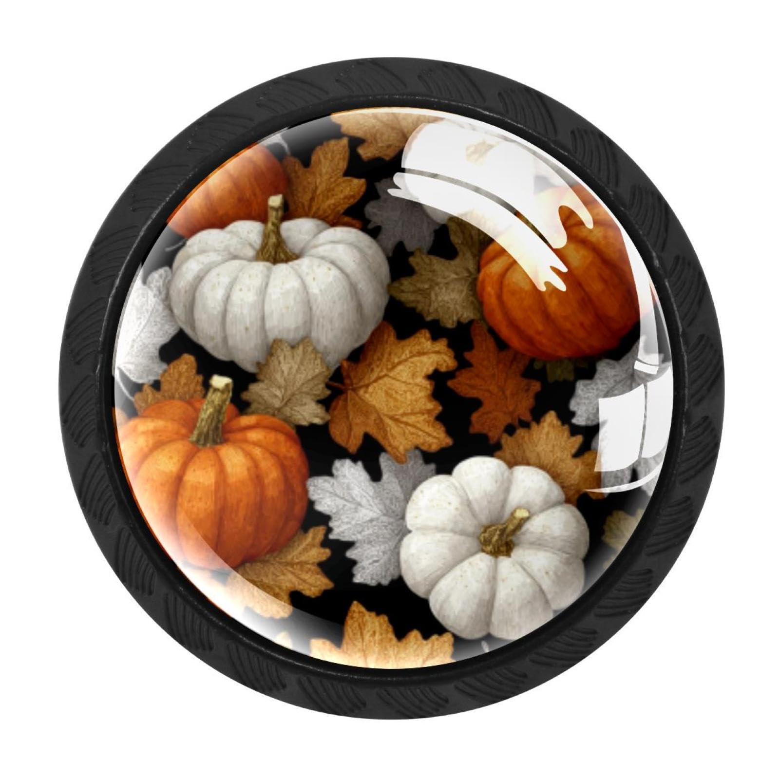 CHENZZZZ 4 Pack Black Thanksgiving Orange and White Pumpkins a Cabinet Pulls with Screws, Kitchen Cabinet Knobs Hardware