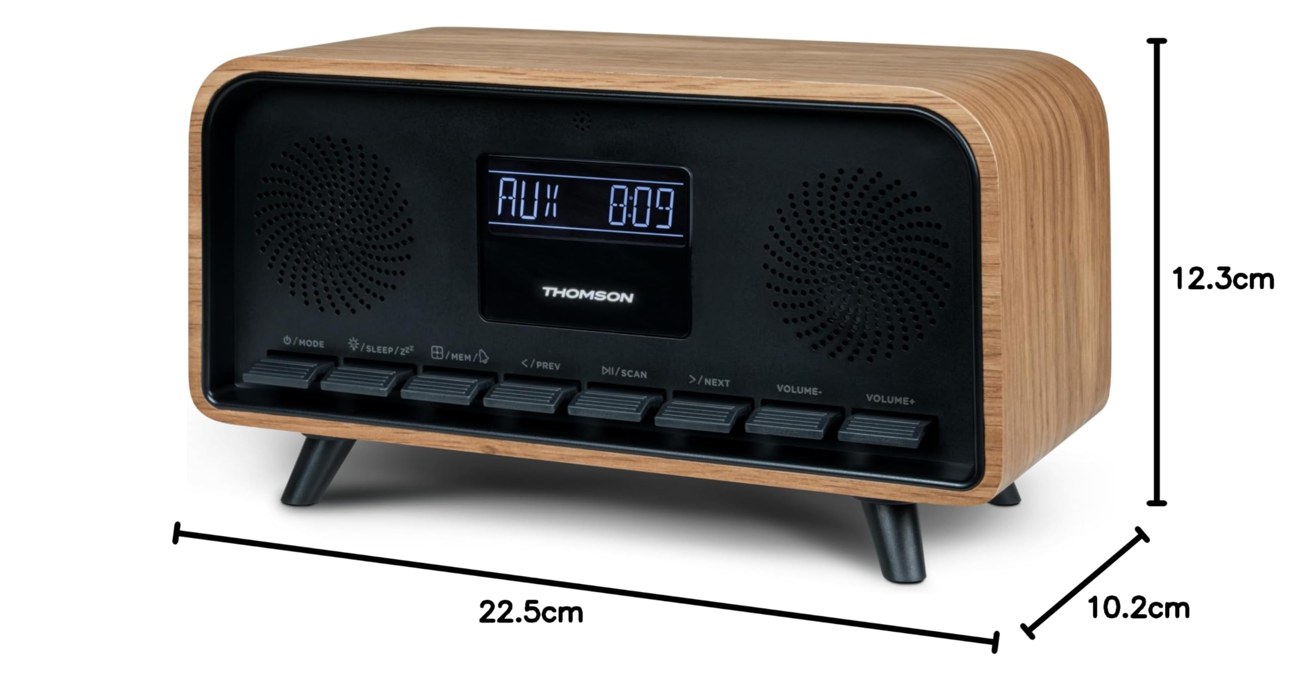 Radiosveglia Bluetooth - THOMSON - Vintage Cosy - 30 W, radio FM, doppia sveglia, schermo LCD, caricabatterie USB-C, alimentatore. 230V
