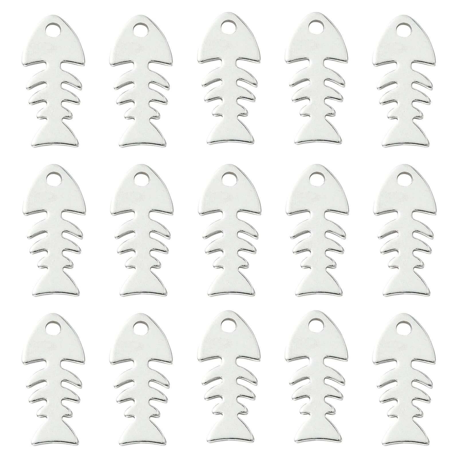 UR URLIFEHALL 100 Pcs 201 Stainless Steel Fishbone Charms Ocean Marine Life Fish Bone Charms for DIY Craft Jewellery Making Hair Decor